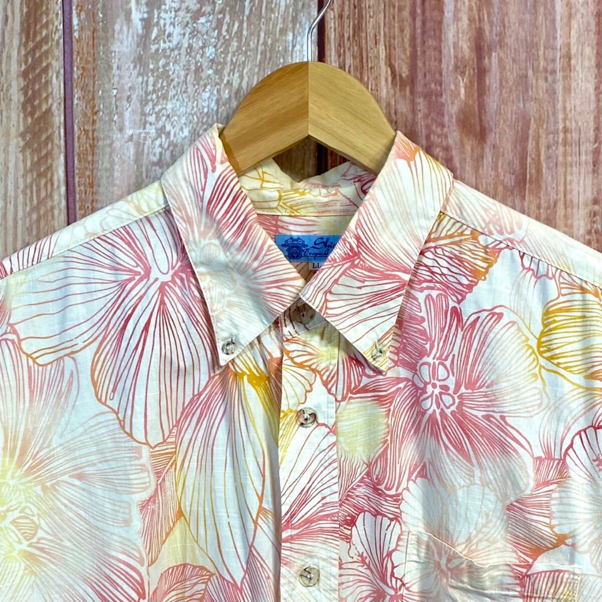 Shisa tropical wear　メンズ　トップス　アロハシャツ　半袖　ボタンダウン　BDシャツ　ハイビスカス_画像3