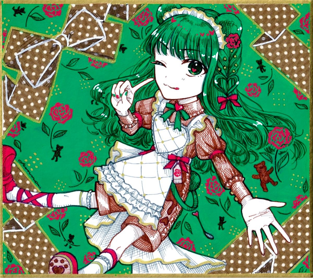 手描きイラスト オリジナル 創作 色紙 寸松庵 バレンタイン 赤 手描きイラスト オリジナル 創作 色紙 寸松庵 バレンタイン 赤