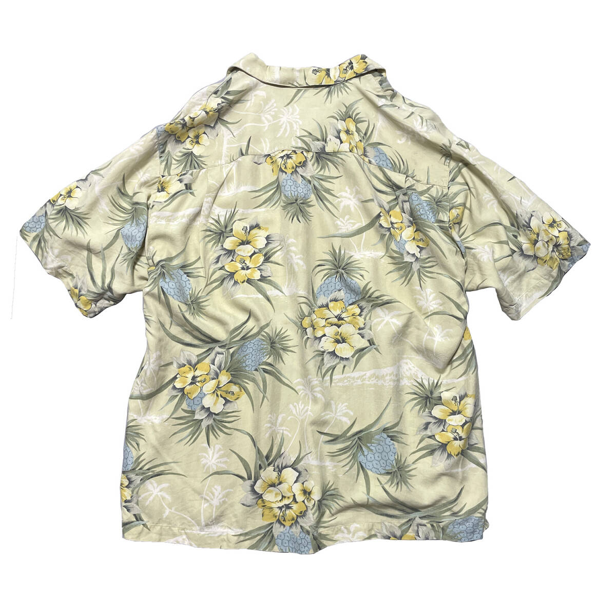 90S USA 古着 Tommy Bahama トミーバハマ アロハシャツ キャンプシャツ 開襟 シルク メンズM グリーン BF1439