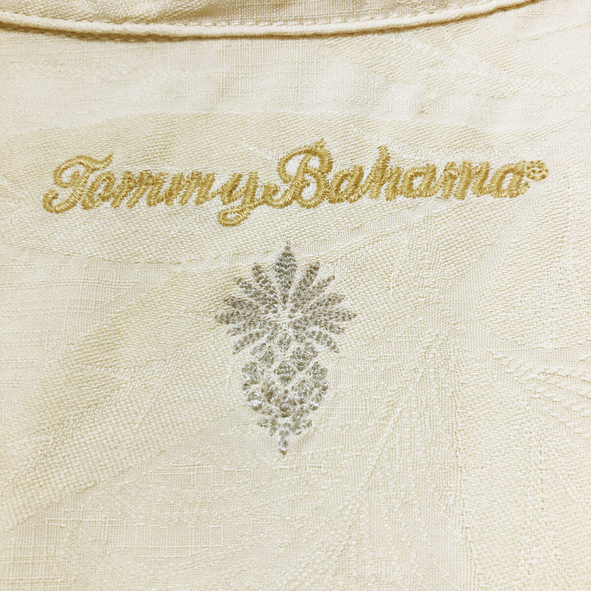 USA 古着 アロハシャツ キャンプシャツ トミーバハマ Tommy Bahama 開襟 シルク 刺繍 ジャガード メンズL イエロー BF1918