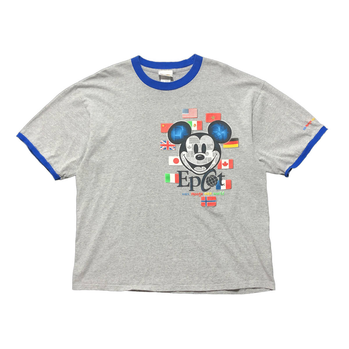 USA 古着 Tシャツ ディズニー エプコット ミッキーマウス リンガーTシャツ トリムTシャツ グレー メンズ L BA2714_画像1