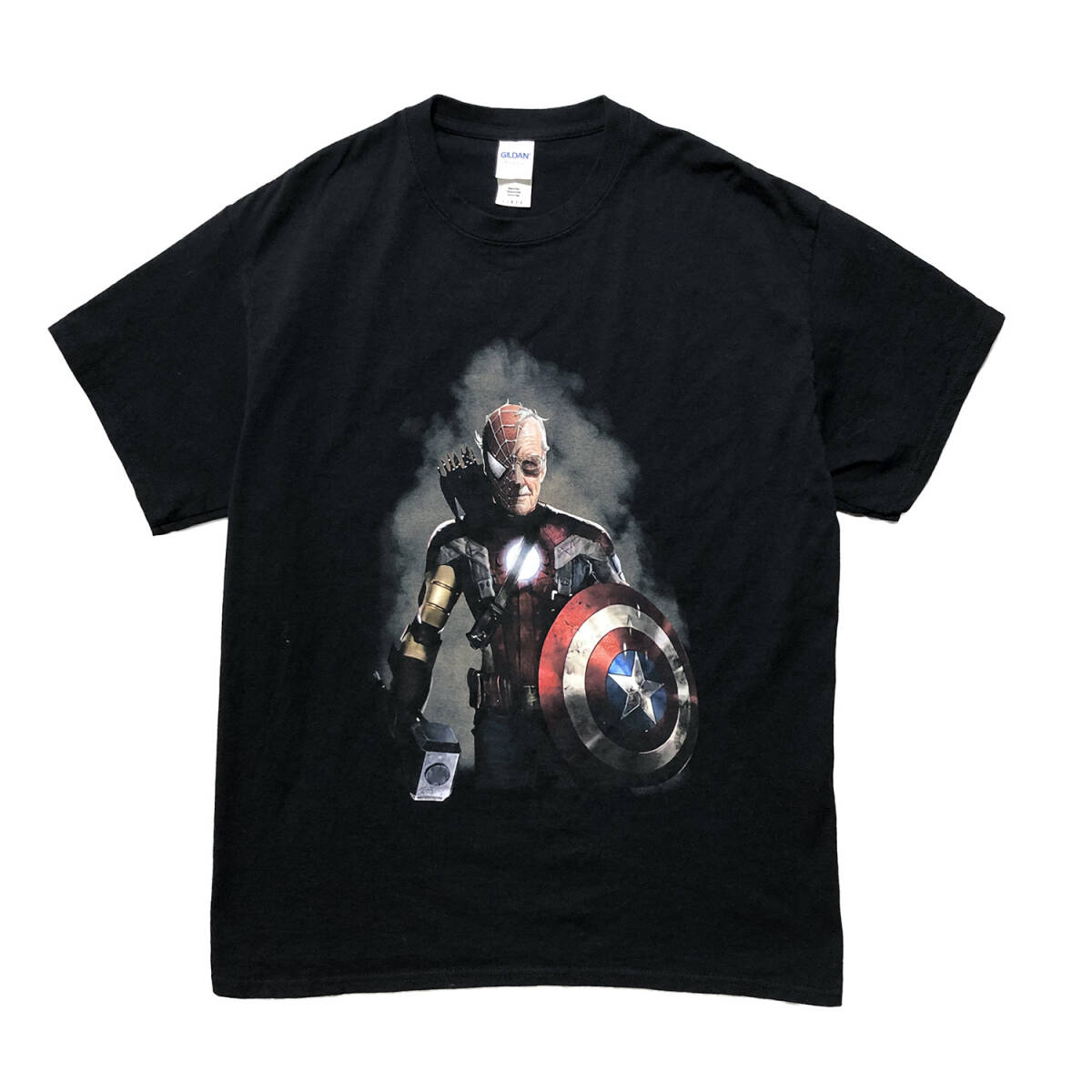 USA 古着 Tシャツ マーベル MARVEL スパイダーマン キャプテンアメリカ スタンリー メンズ L ブラック 黒 半袖 BA2726_画像1
