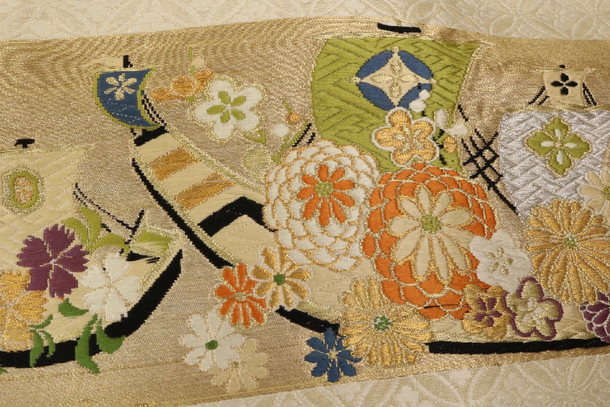 正絹 アンティーク帯 名古屋帯 丸帯 袋帯 等 まとめて 大量 20枚 両面柄 豪華刺繍 金銀糸 リメイク素材 一閑張りなどに ★いろどり★_画像9