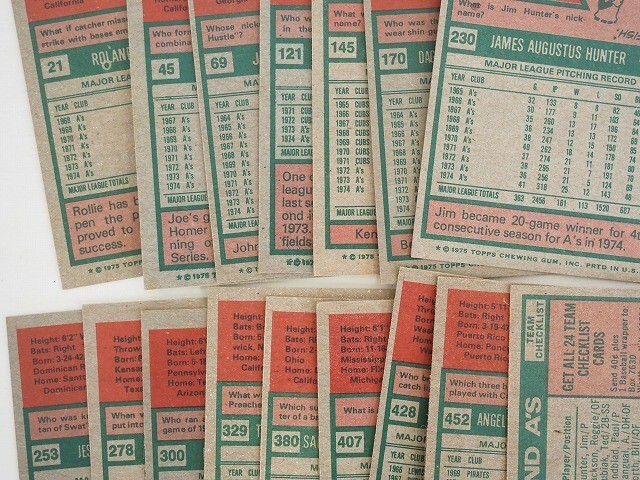 1975 Topps A's 26枚 #300(Reggie Jackson)等 レジージャクソン アスレチックス Oakland Athletics MLB Baseball card 258a_画像8