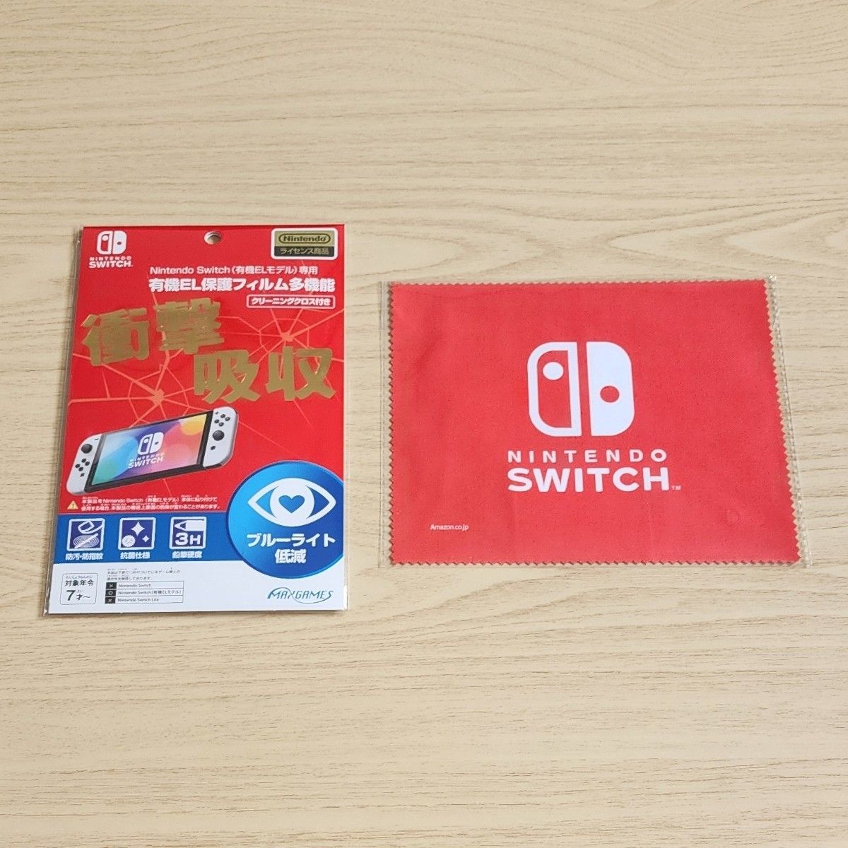 【新品】Nintendo Switch(有機ELモデル) ネオンブルー ネオンレッド 保護フィルム マイクロファイバークロス