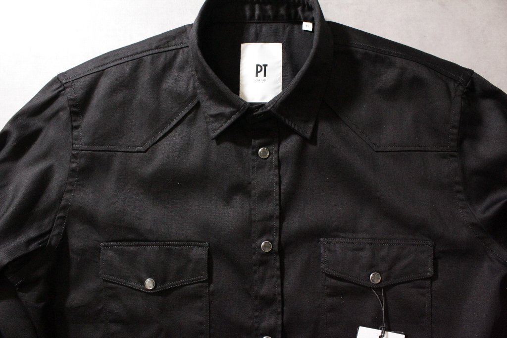 【PT TORINO】ロックテイストなブラック無地のウエスタンシャツ 41cm 新品未使用 定価40700円_画像6