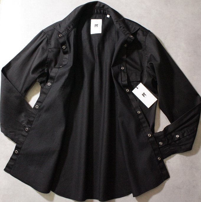 【PT TORINO】ロックテイストなブラック無地のウエスタンシャツ 41cm 新品未使用 定価40700円_画像4