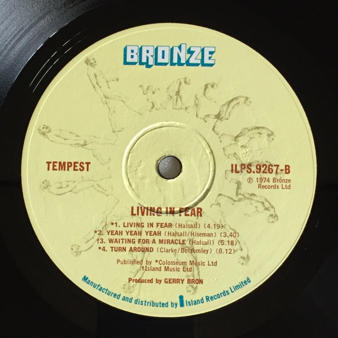 TEMPEST「LIVING IN FEAR」UK ORIGINAL BRONZE ILPS 9267 '74 DIE-CUT