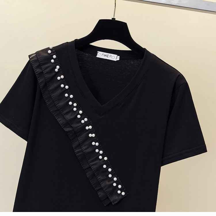   все 2 цвет   короткие рукава Ｔ рубашка    оборка    переключение  ... модель   крышка  ... 【 большой  размер   есть 】 3XL  черный 