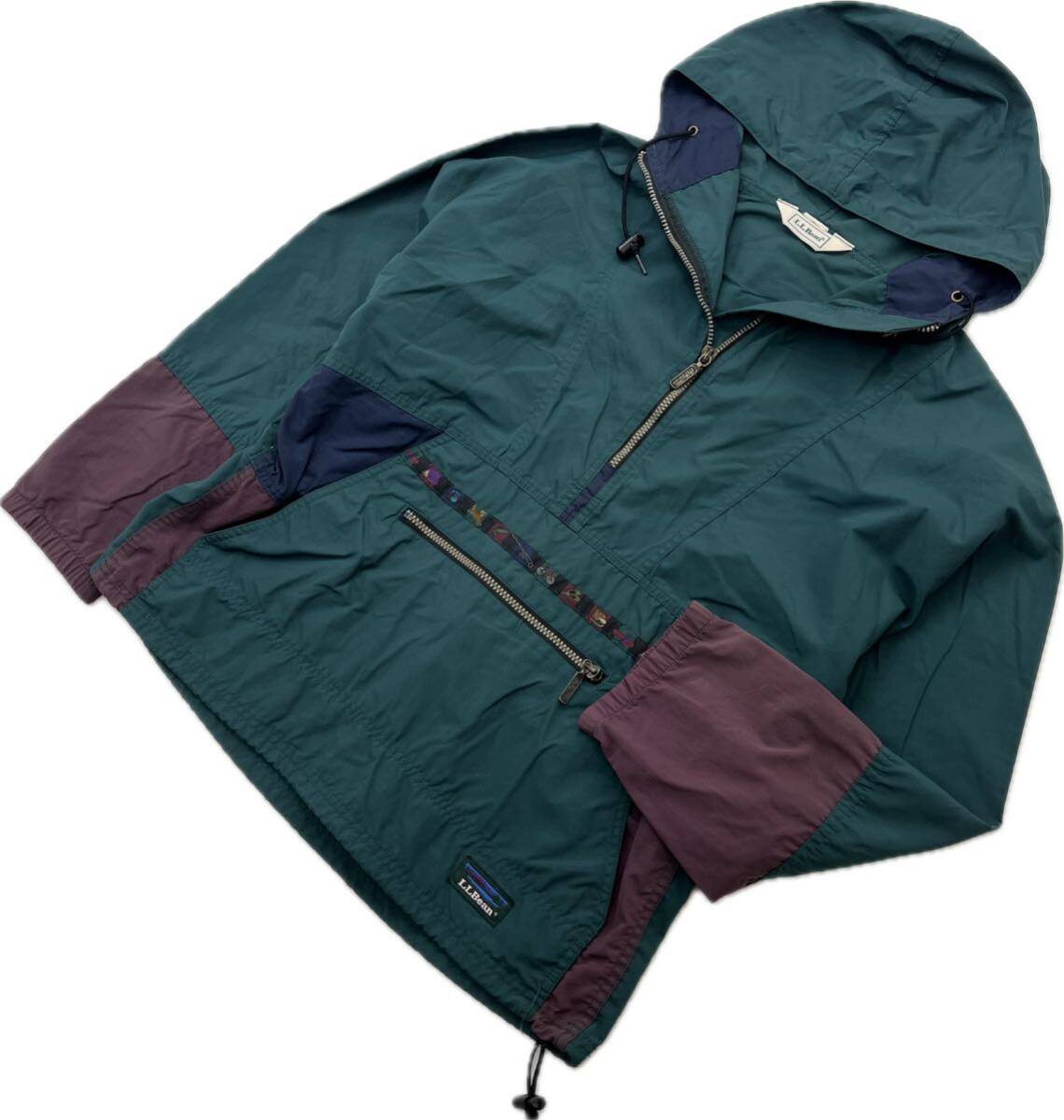 お歳暮ならオンライン L.L.Bean ☆ 90s ☆ エルエルビーン■AC338 ストリート アメカジ アウトドア ML メンズ パープル グリーン パッカブル アノラックパーカー 男性用