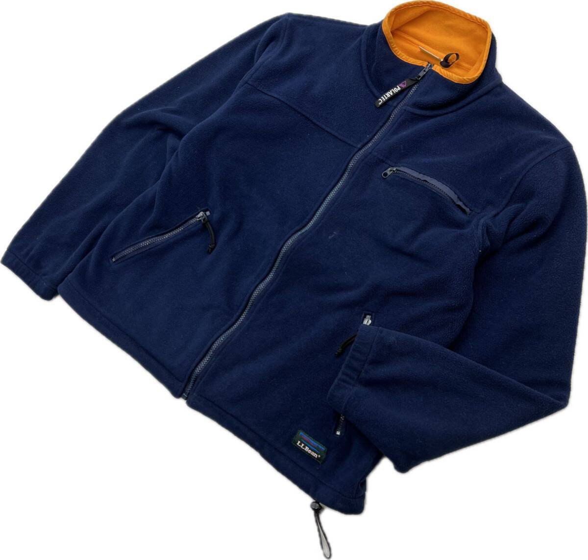 90s ☆ L.L.Bean ☆ POLARTEC フリース ジャケット ネイビー オレンジ L相当 アウトドア 人気 古着 エルエルビーン ポーラテック■BE267_画像1