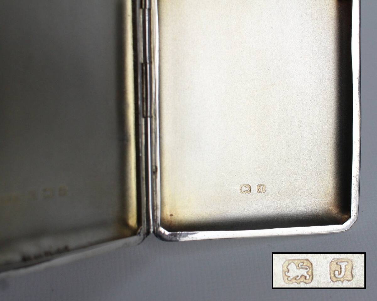英国アンティーク 1933年製 純銀製 シガレットケース 珍しい縦長型 16.8cm スターリングシルバー ホールマーク刻印_画像6