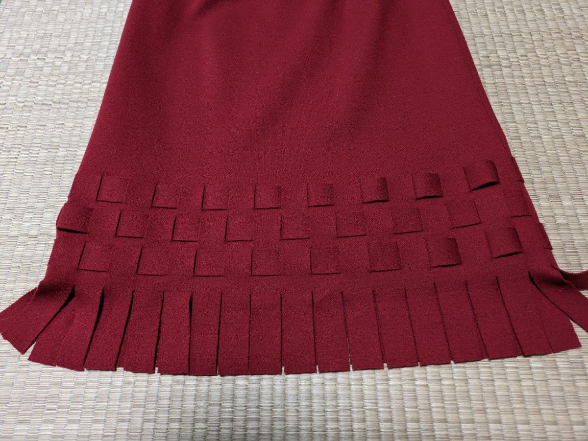スカート日本製アルファキュービック タイト ウール裾編込み ひざ下丈