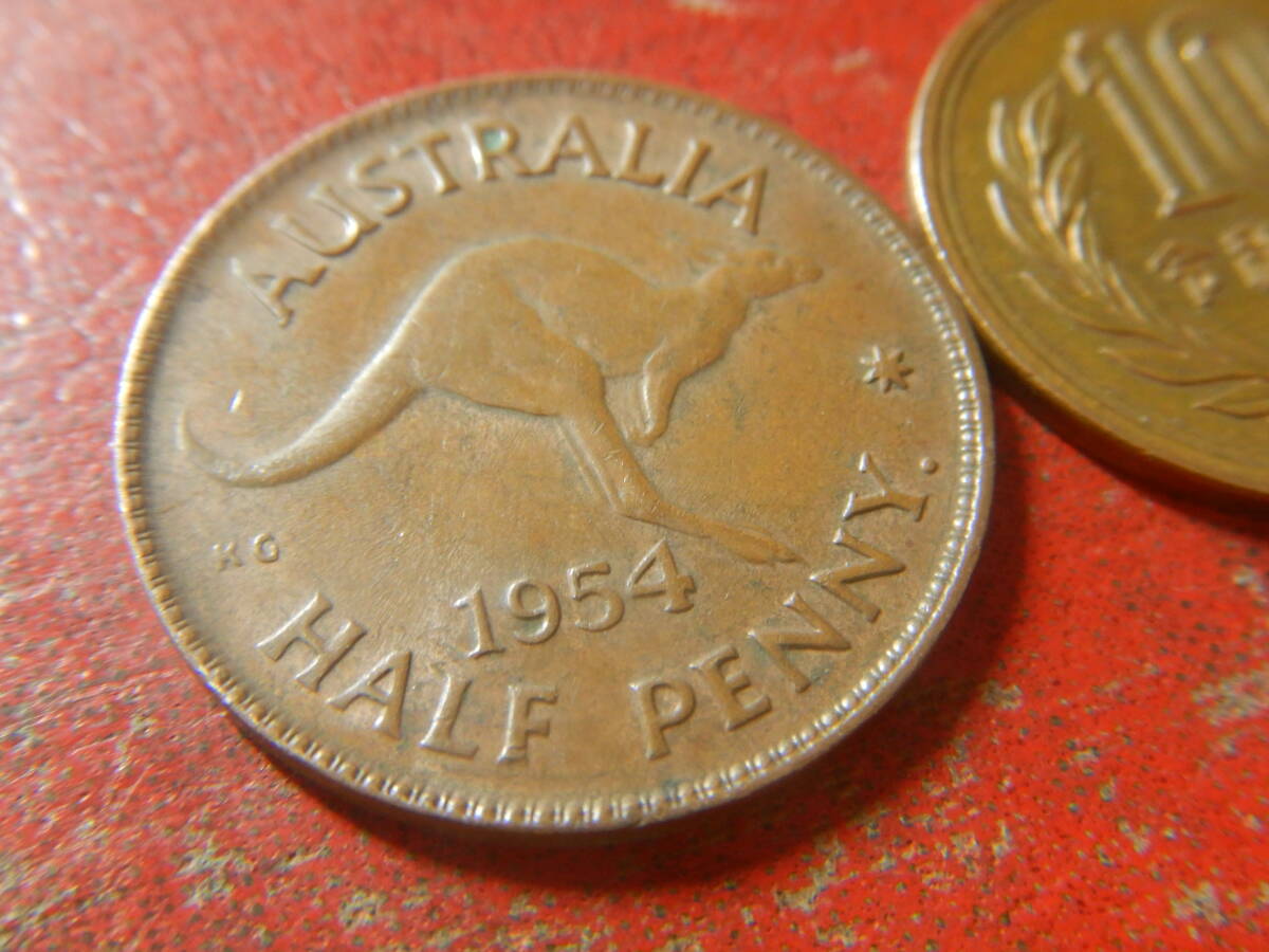 外国・オーストラリア・豪州／ハーフペニー青銅貨（1954年） 240507の画像3