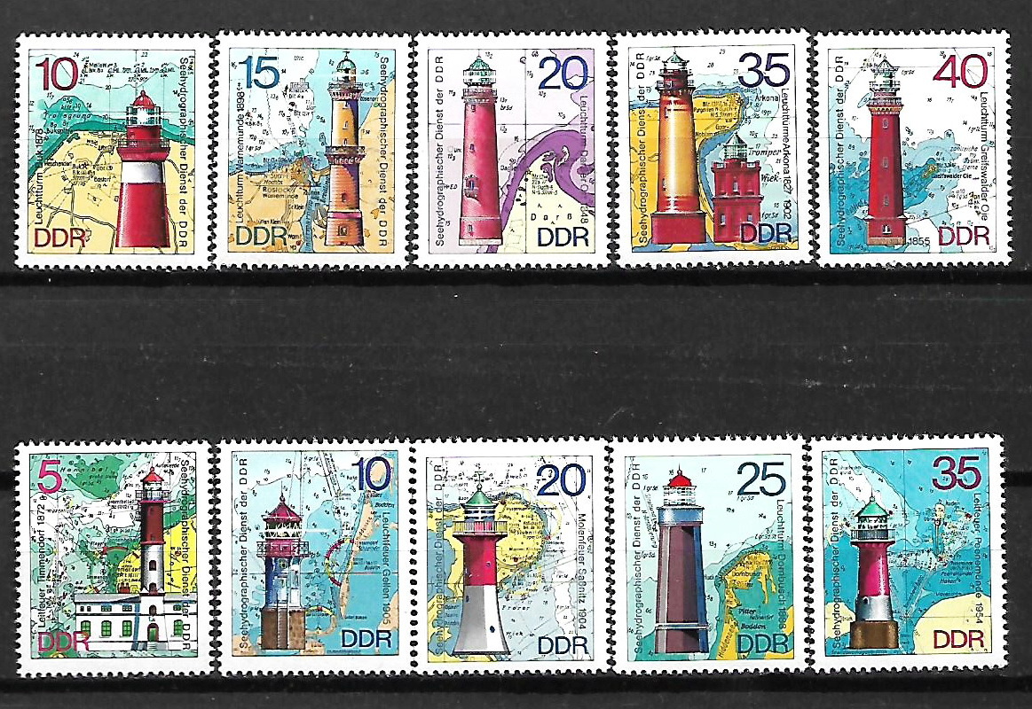 ★1975-1976年 東ドイツ - かわいい切手 「灯台」5種完+5種完 - 未使用(MNH)★RR-276_画像1