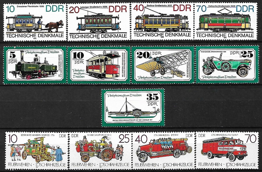 ★1977-1987年 - 東ドイツ - 「路面電車」4種完+「交通博物館」5種完+「消防車の歴史」4種完- 未使用(MNH)★O-737_画像1