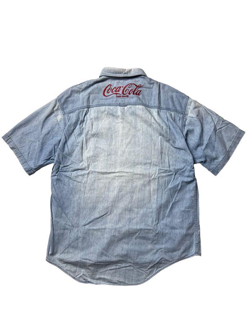 希少 Coca Cola コカ・コーラ ボタンダウン デニムシャツ 刺繍　XL　ブルーデニム　vintage_画像3