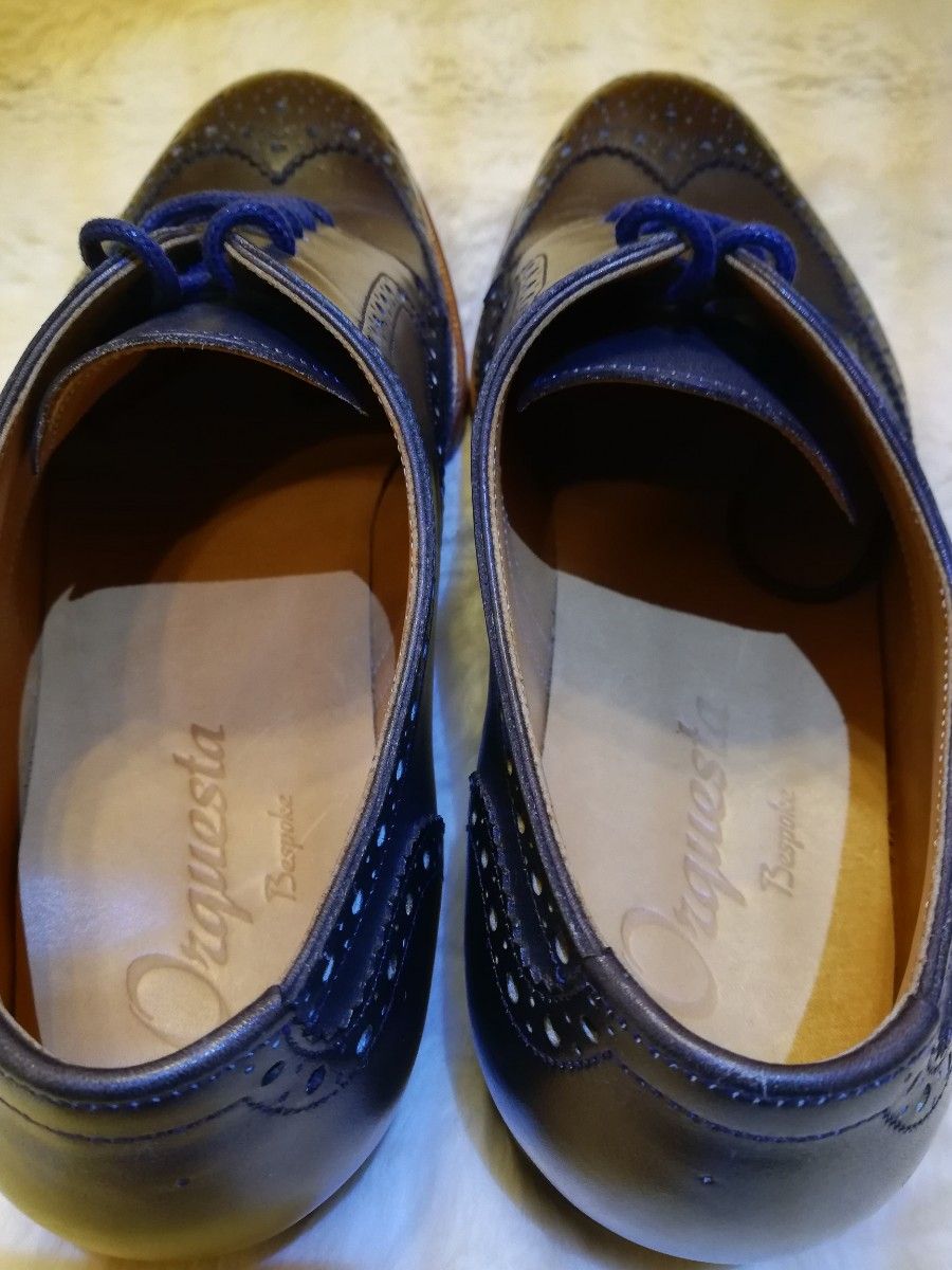【新品:未使用品】日本製 Orquesta Bespoke ハンドソーン製法 ウィングチップ 25cm ネイビー/大塚製靴
