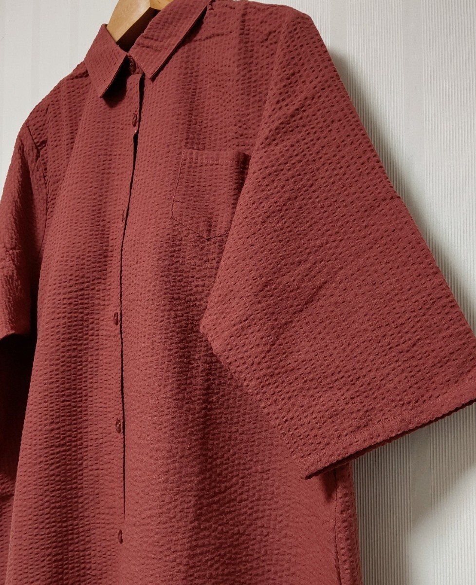 【新品、未使用】さわやかリップル素材五分袖シャツチュニック テラコッタLLサイズの画像4