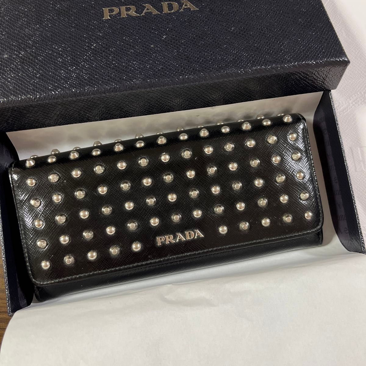 長財布 ウォレット レザー PRADA プラダ スタッズ