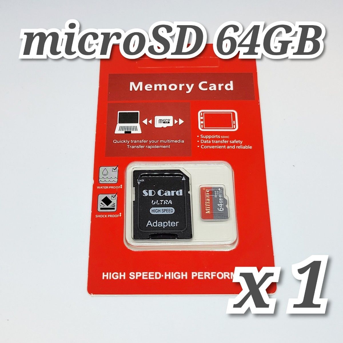 マイクロSDカード 64GB 1枚 class10 MIFLAME RED-GRAY 高速 1個