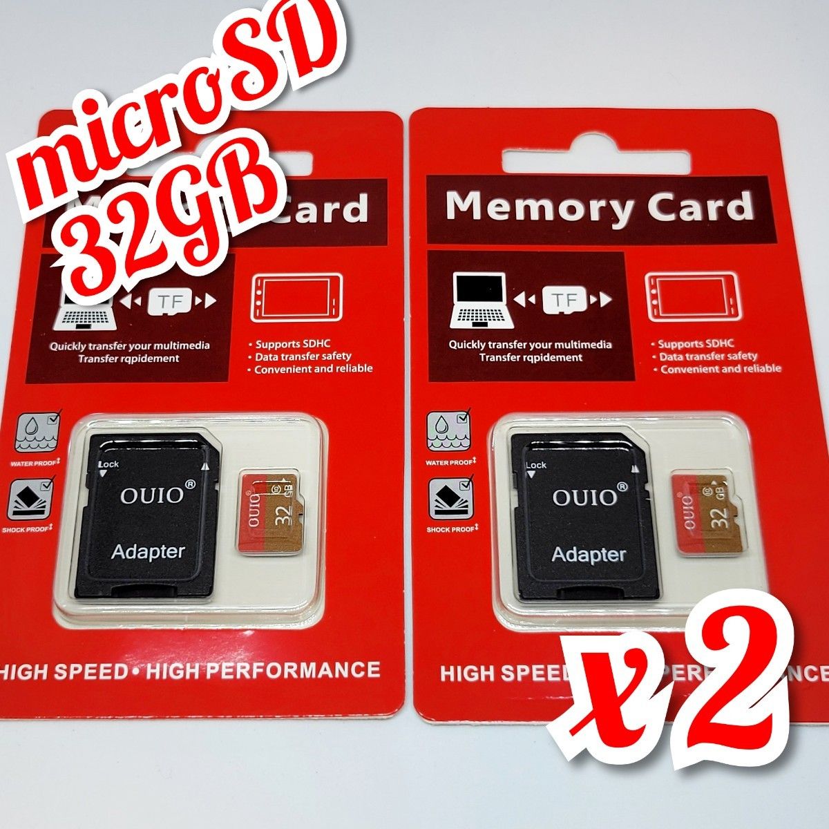 マイクロSDカード 32GB 2枚 class10  OUIO  RED-GOLD 高速 2個