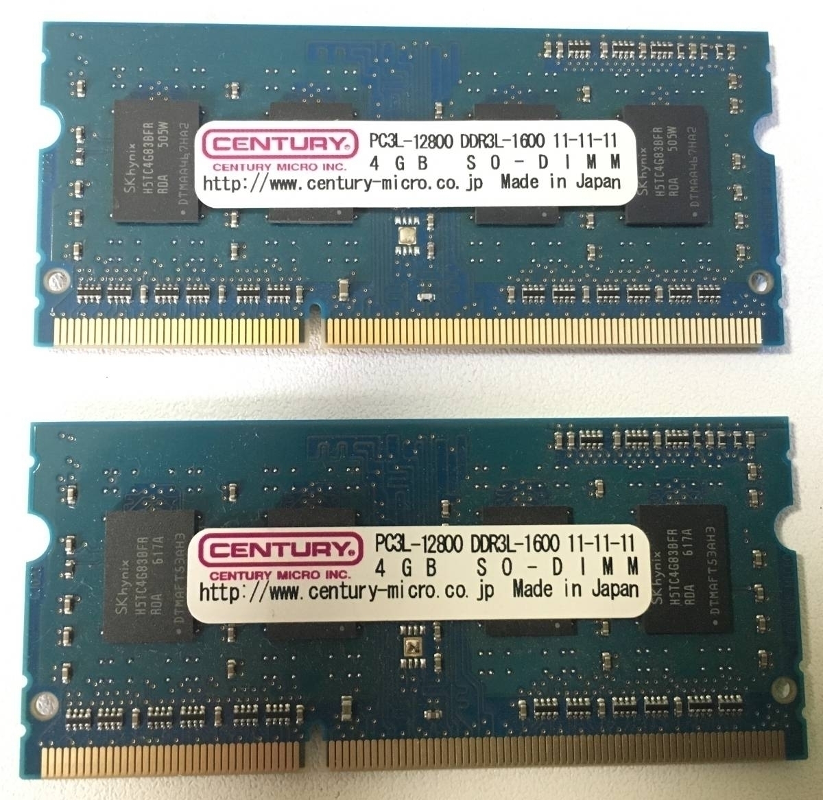 【送料198円】CENTURY PC3L-12800S 8GB (4GB×2枚) DDR3L-1600 204pin【美品】領収書発行可 ノートパソコン用 動作確認済1-1_画像1