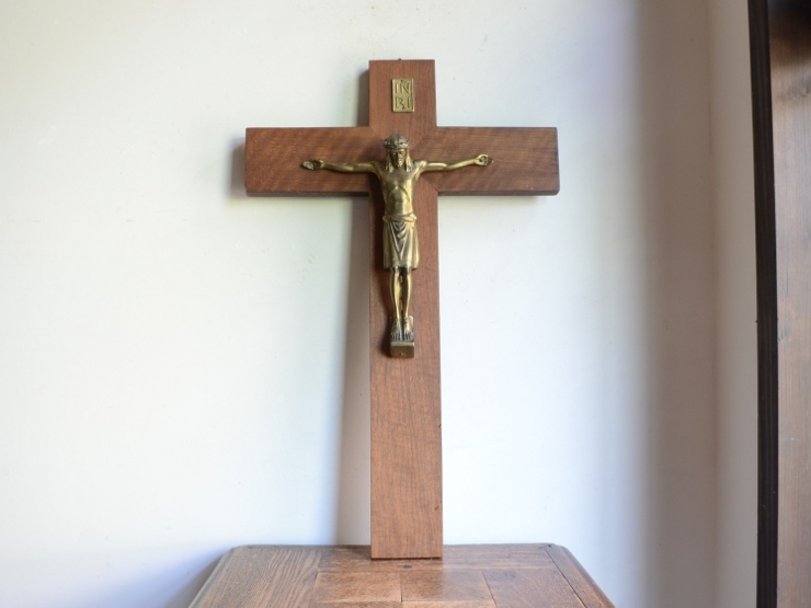 アンティーク家具 雑貨 ヴィンテージ オブジェ キリスト教 木製クロス ウォールデコレーション（H60cm）十字架 祭壇_画像1