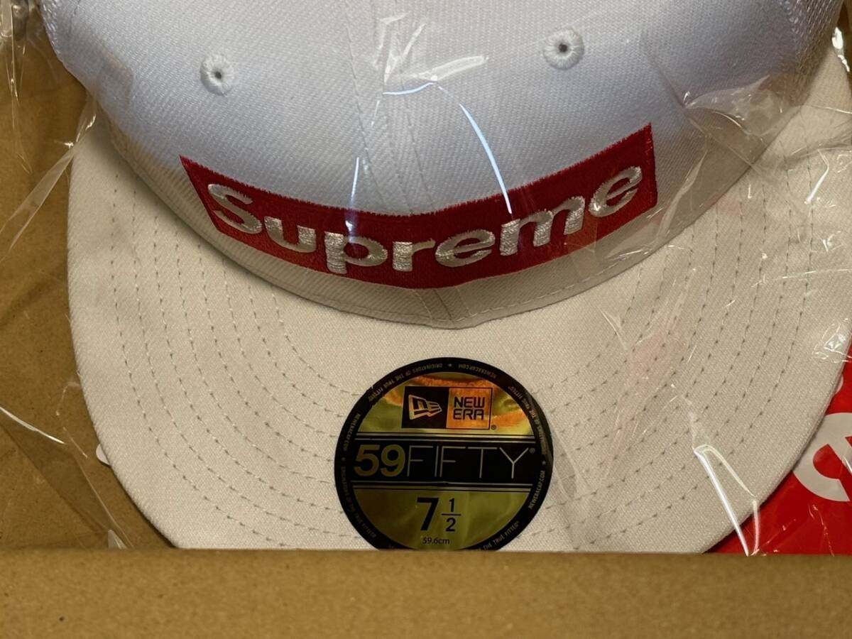 24SS Supreme Box Logo Mesh Back New Era White 7 1/2 シュプリーム ボックス ロゴ ニューエラ 白 Cap 帽子 新品_画像2