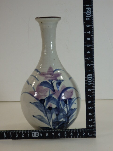 HT◇陶器 花瓶 1輪挿し 花器 花入れ フラワーベース 桔梗文 高さ約20㎝ 