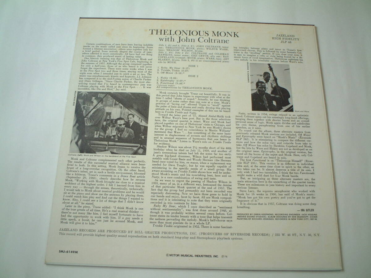 ◎国内 MONO盤◎THELONIOUS MONK WITH JOHN COLTRANE_画像2