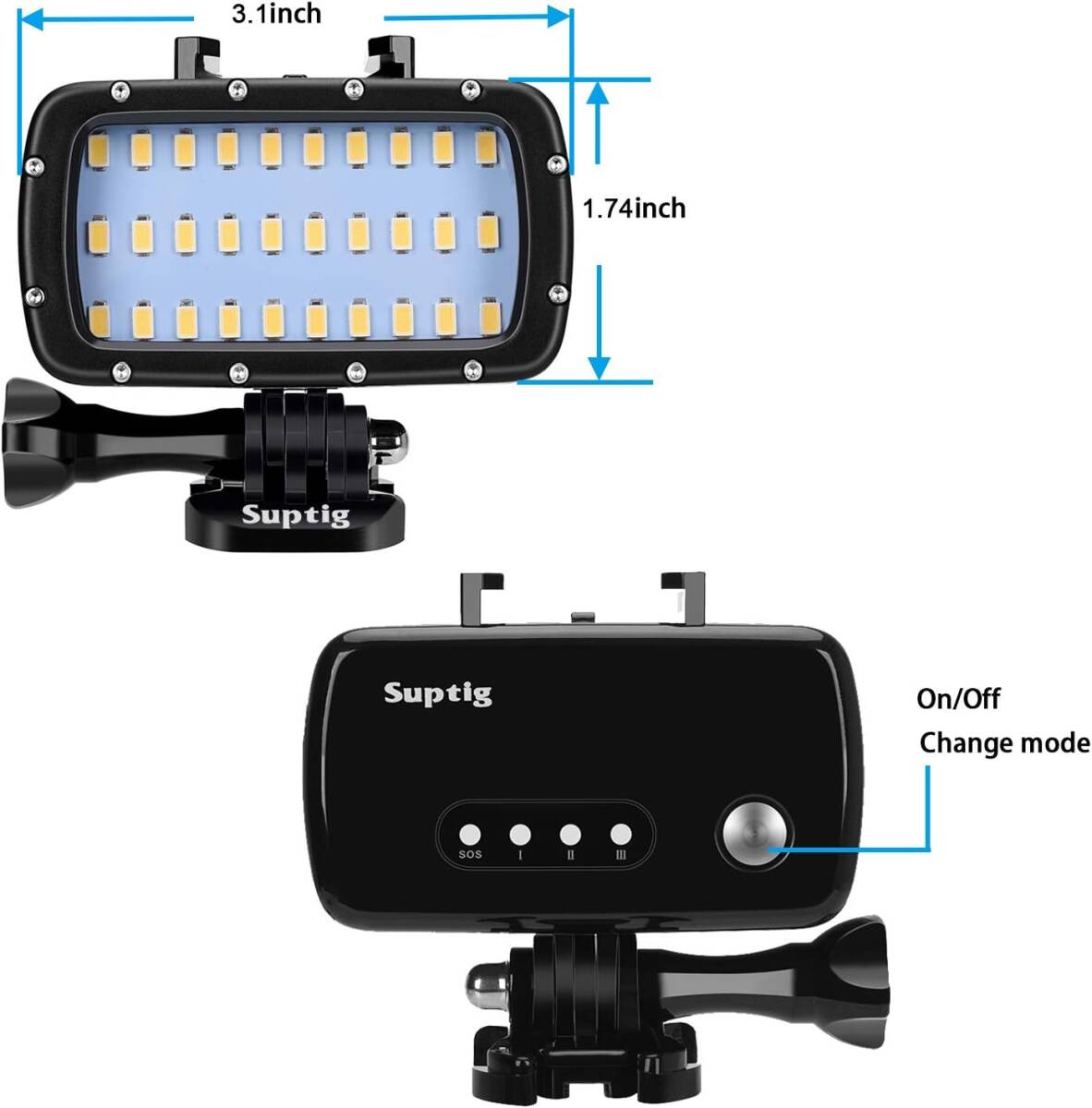 コンパクト 防水ビデオライト 水中ライト 撮影補助器材 30 LED 全機種対応