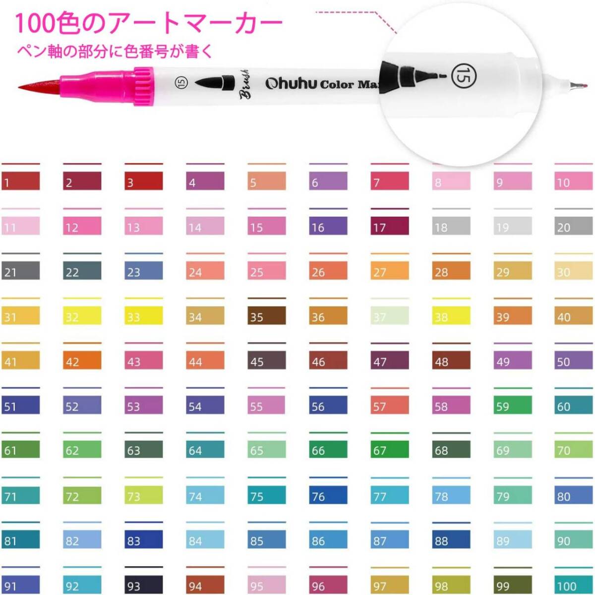 水性筆タイプ100色マーカーペン カラーペンセット_画像5
