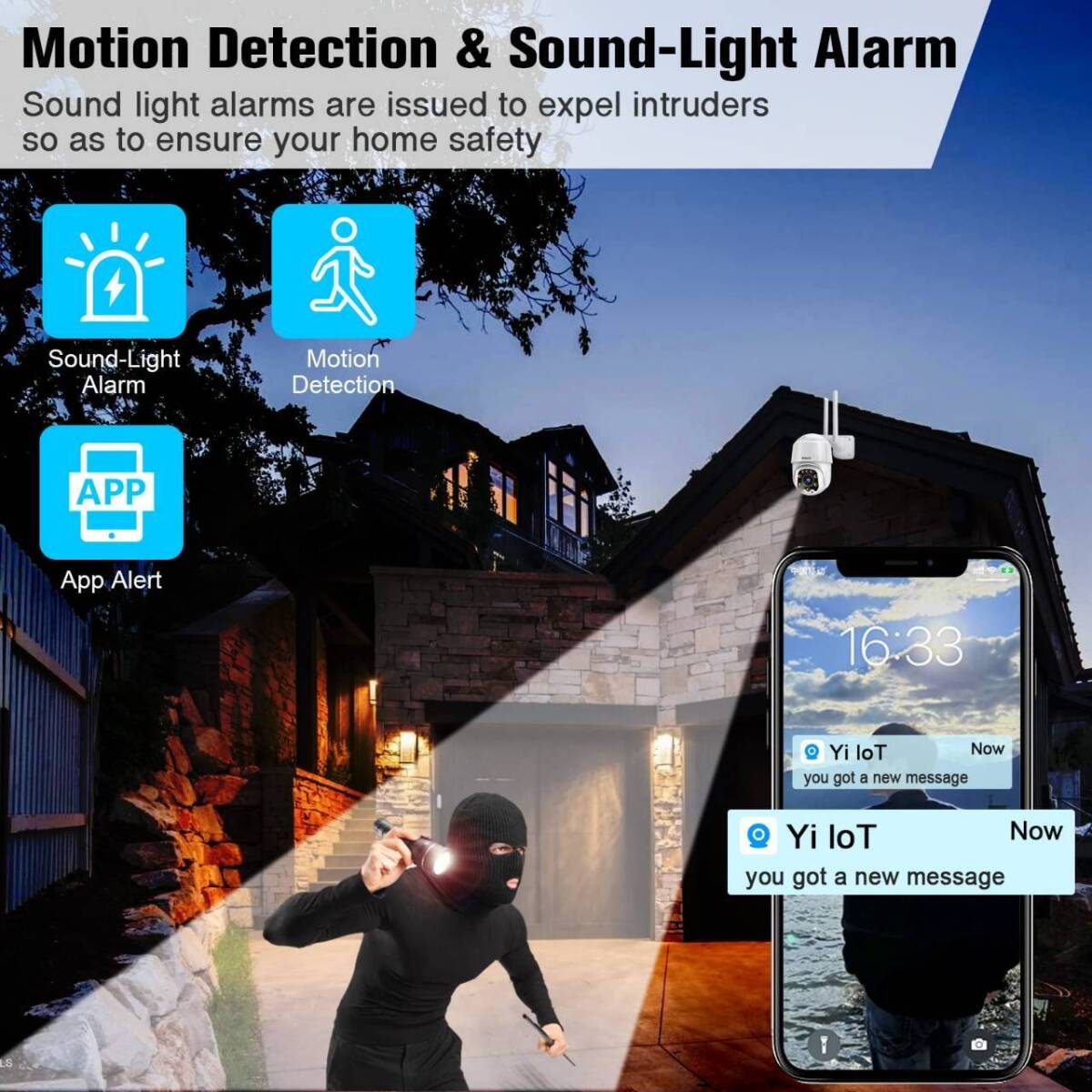 双方向音声通話可能な屋外用AI感知防犯カメラ