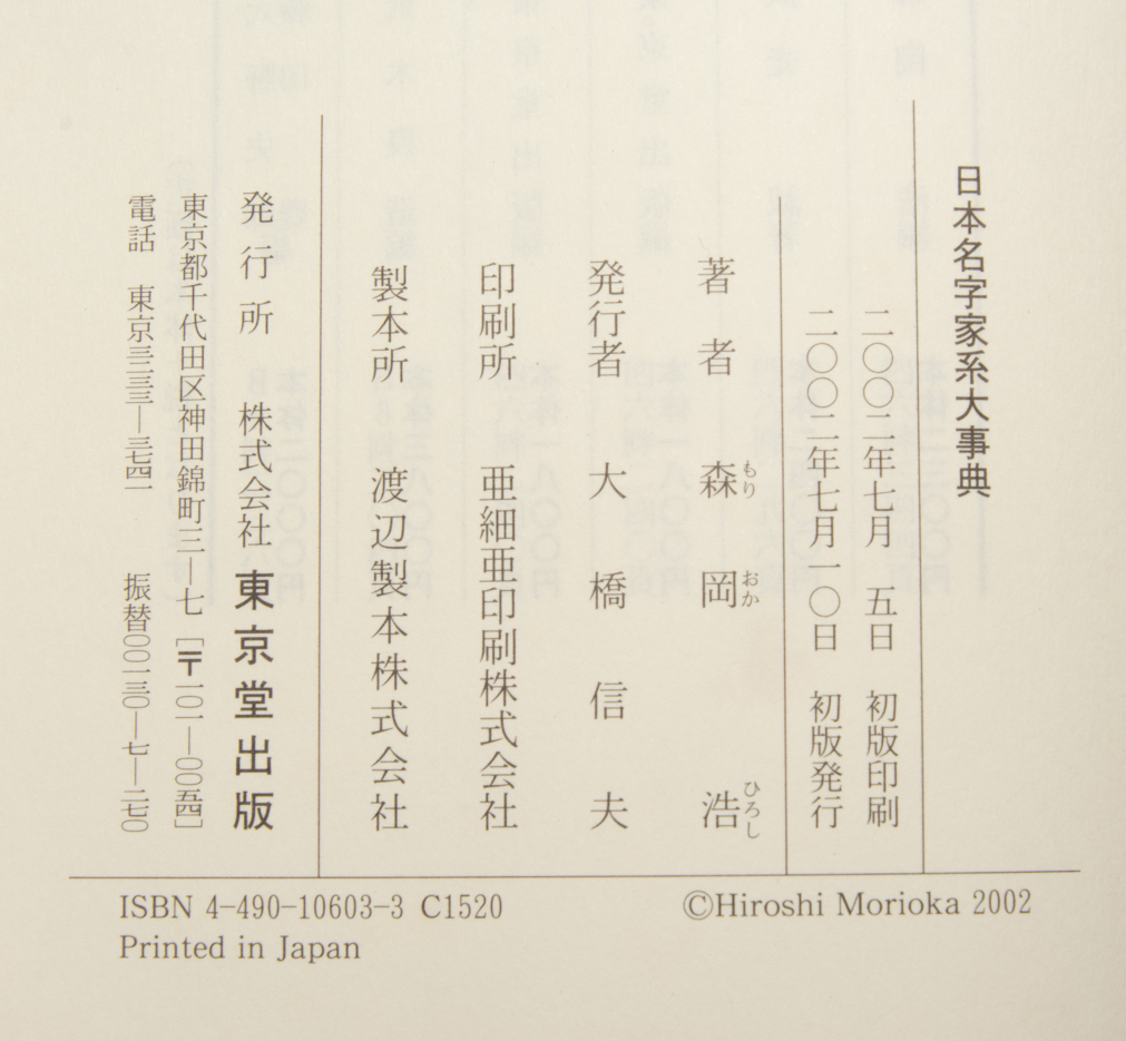 日本名字家系大事典 森岡浩 東京堂出版 2002年 6,000名字収録 由来 発祥 姓氏 苗字 先祖 天皇_画像7