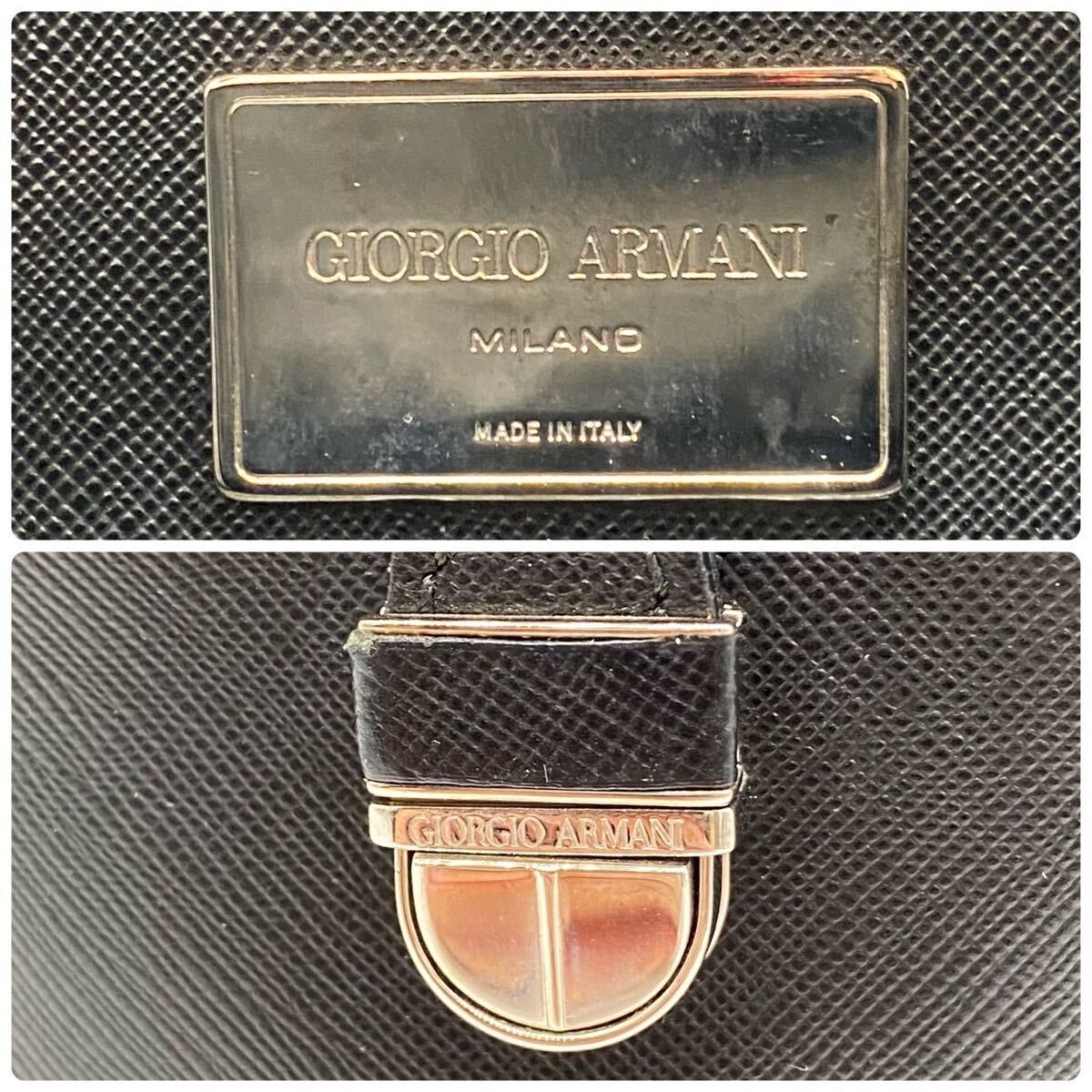  ultimate beautiful goods!!GIORGIO ARMANIjoru geo Armani Logo metal fittings briefcase business bag A4 top class leather original leather black black men's shoulder ..