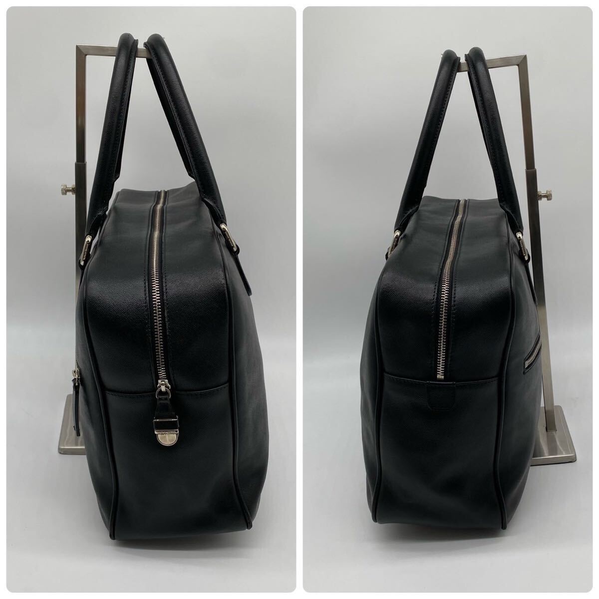  ultimate beautiful goods!!GIORGIO ARMANIjoru geo Armani Logo metal fittings briefcase business bag A4 top class leather original leather black black men's shoulder ..