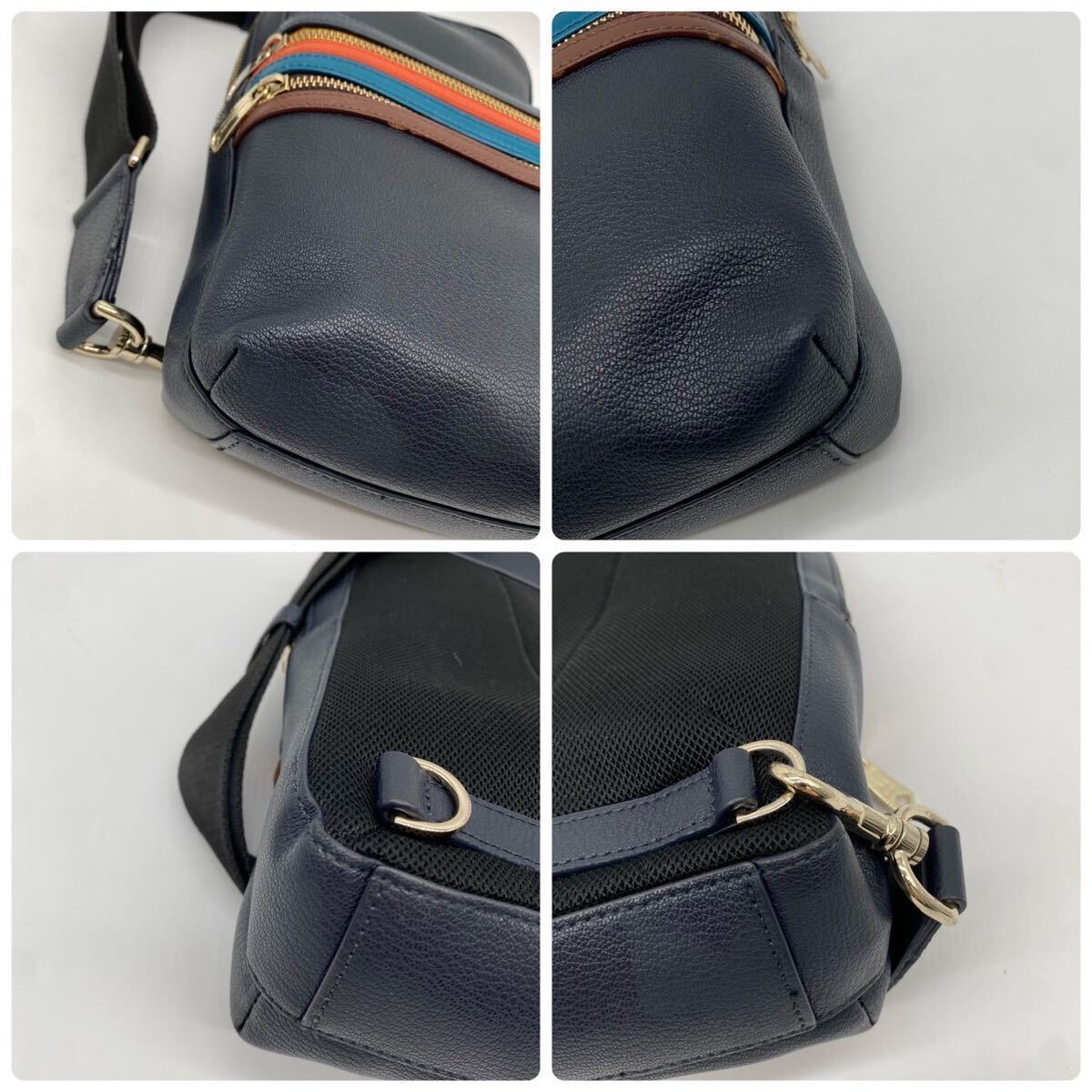 【美品】Paul Smith ポールスミス 極美品 メンズ ボディバッグ マルチストライプ レザー 紺 ショルダーバッグ ネイビー ビジネスの画像4