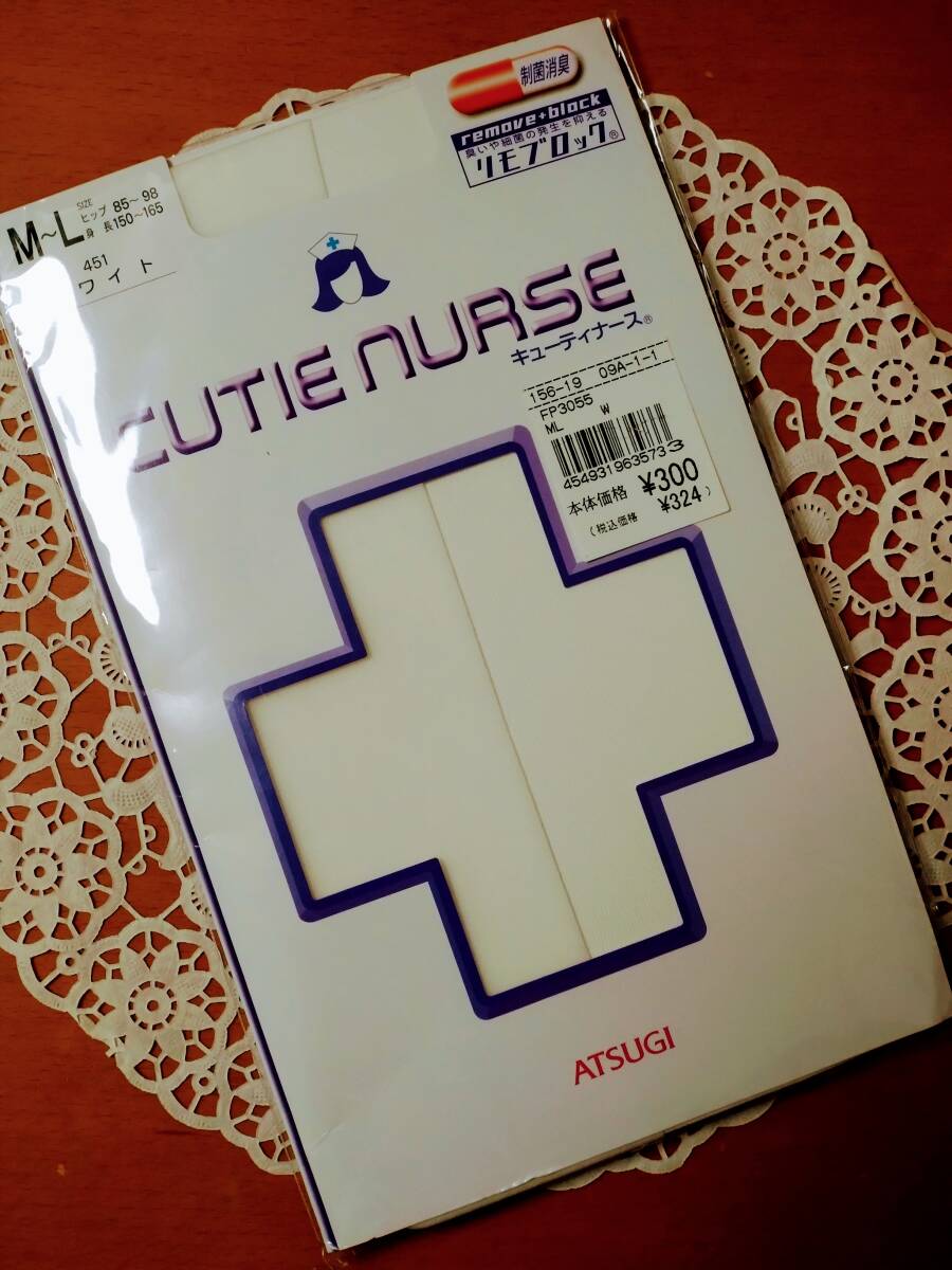 キューティーナース　看護婦　看護師　ATSUGI　白　ホワイト　ストッキング　新品未開封　M〜L 1足_ATSUGIの商品です