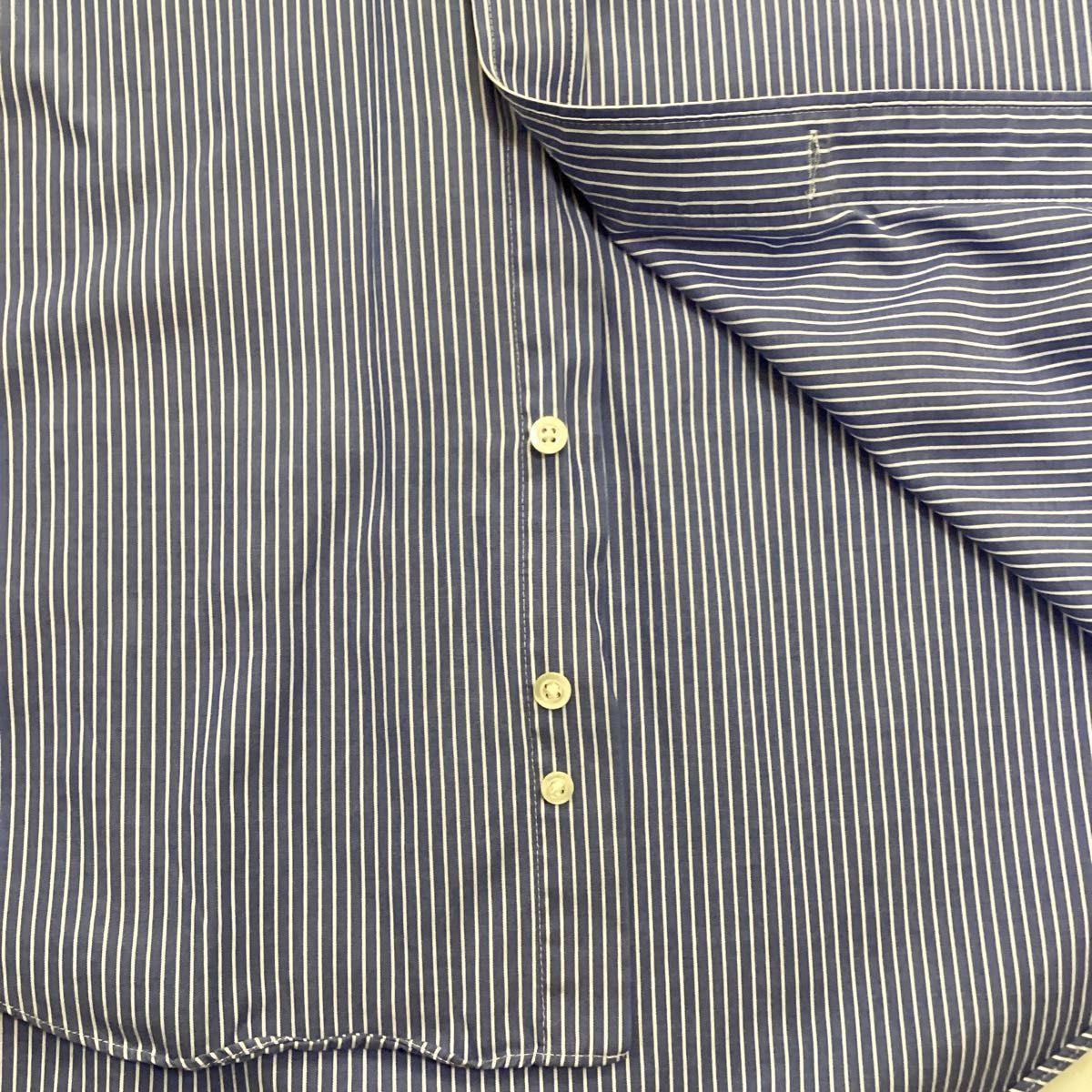 形状安定　シャツ　メンズ　ワイシャツ　ボタンダウン　ブルー　ストライプ　ビジネスシャツ　長袖　形状記憶　綿　100％