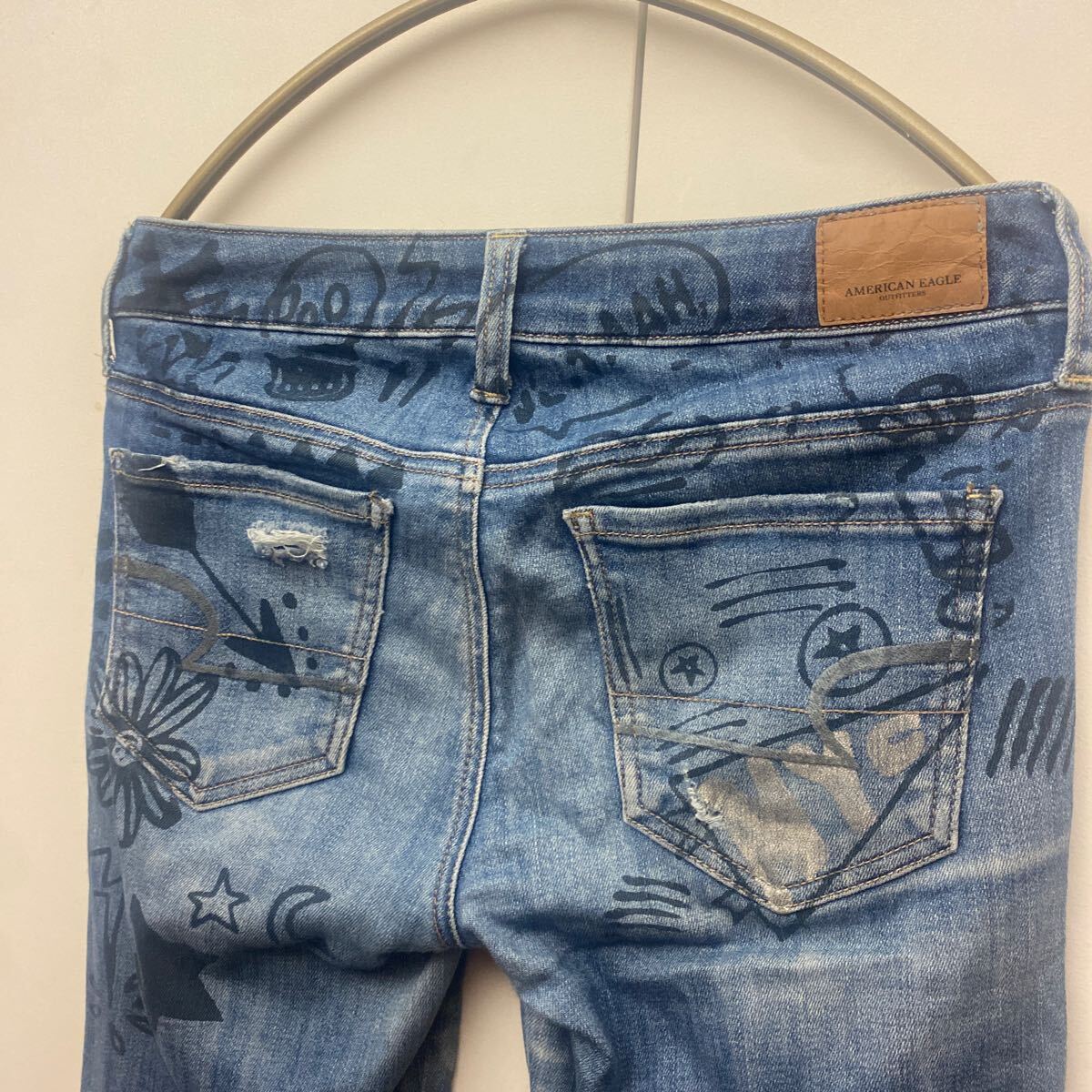  распродажа быстрое решение 1 иен AMERICAN EAGLE American Eagle super стрейч тонкий 155/64A Denim брюки джинсы повреждение обработка краска 