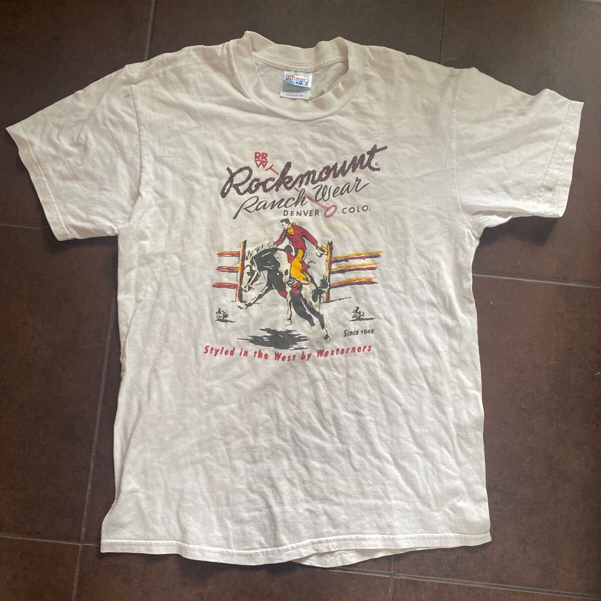 90sビンテージ Hanes Tシャツ Ｍ(38-40) Rockmaunt ウエスタン ヘインズ 古着 肩幅48,5cm 身幅52cm 着丈72cm_画像2