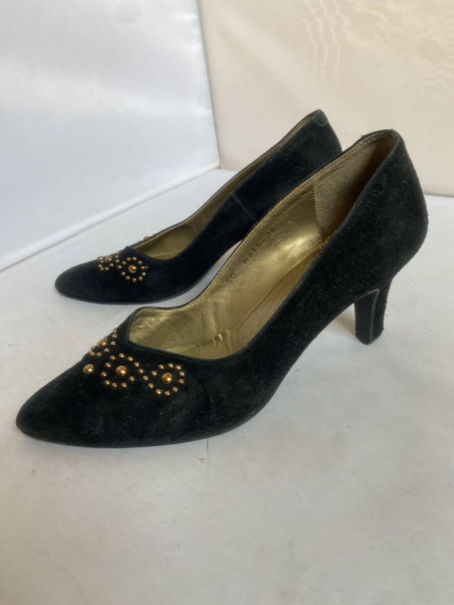 セール 即決1円 YVES SAINT LAURENT イブサンローラン YSL パンプス レザースエード ブラック サイズ：３６_画像3