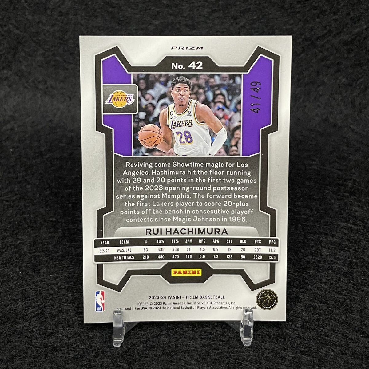 2023-24 Panini Prizm Basketball NBA 八村塁 オレンジプリズム レイカーズユニフォーム 初PRIZM 49枚限定 Lakers Lebron レイカーズ_画像2