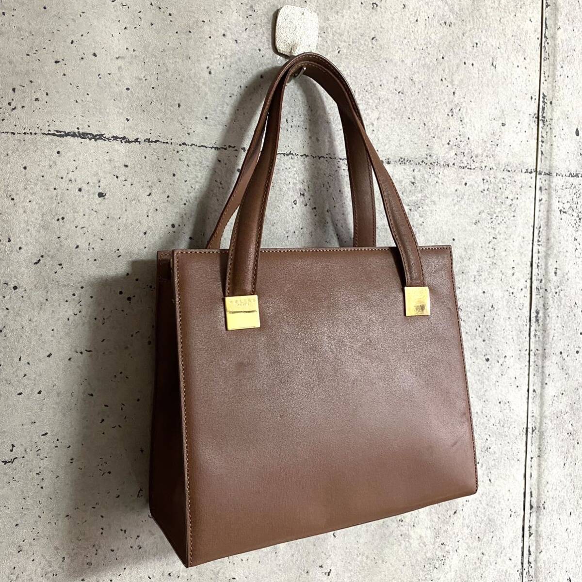 本物 CELINE セリーヌ アイコン ロゴ ゴールド金具 ミニトートバッグ ブラウン ハンドバッグ レザーバッグ ミニバッグ オールド レディース_画像4