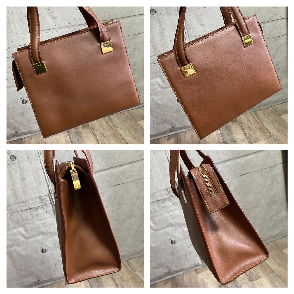 本物 CELINE セリーヌ アイコン ロゴ ゴールド金具 ミニトートバッグ ブラウン ハンドバッグ レザーバッグ ミニバッグ オールド レディース