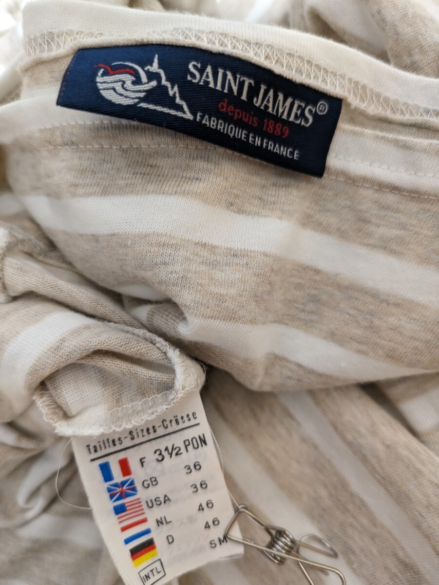 セントジェームス SAINT JAMES ボートネック ボーダー カットソー 半袖 Tシャツ　36 Ｓ−Ｍ ベージュ　OSAGARI
