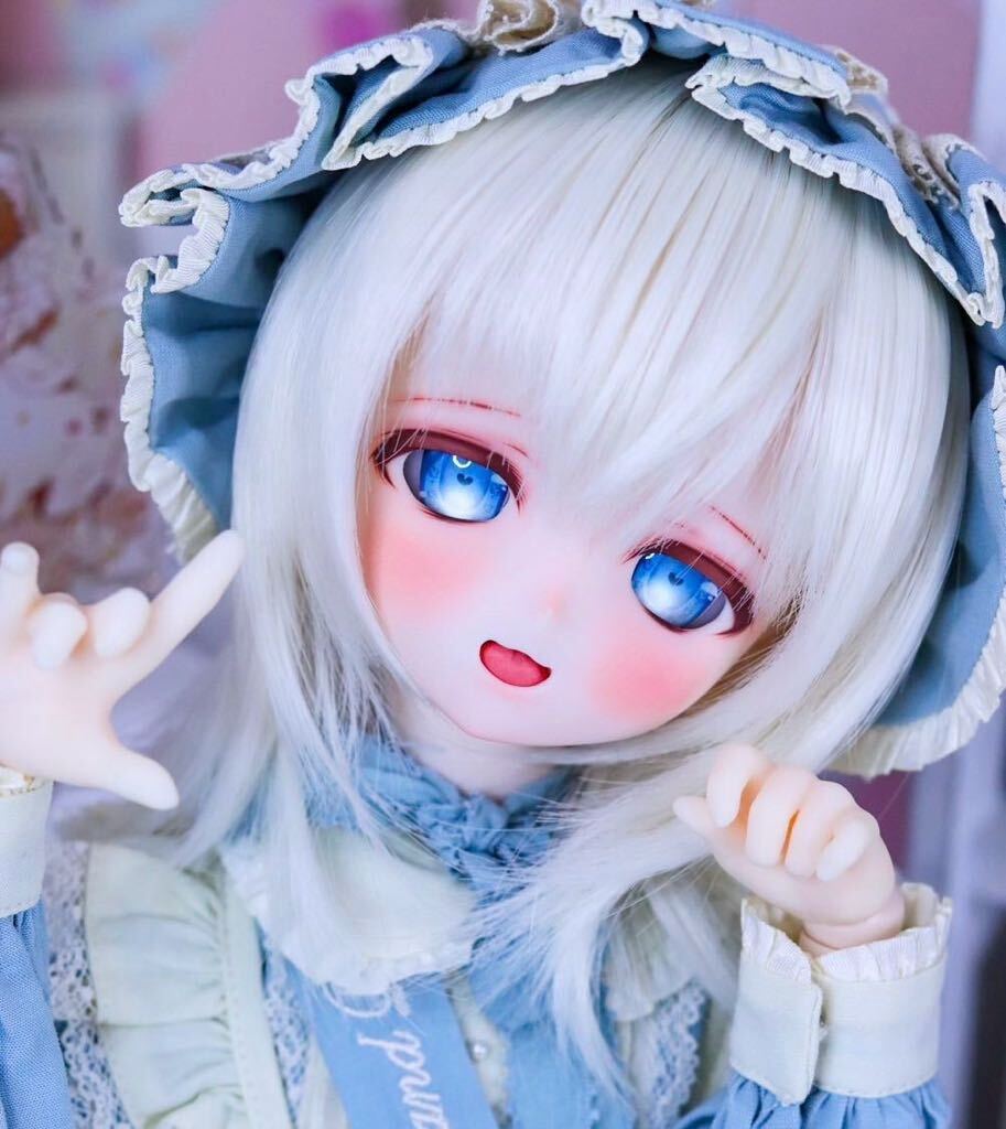 ＊night cherry＊ DDH-10 カスタムヘッド セミホワイト肌 レジンアイ2種 ソフビ盛り ★難あり 開口 DD MDDの画像1