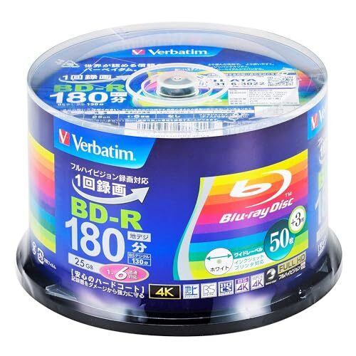 Verbatim バーベイタム 1回録画用 ブルーレイディスク BD-R 25GB 50枚+3枚増量パック インクジェッ_画像1