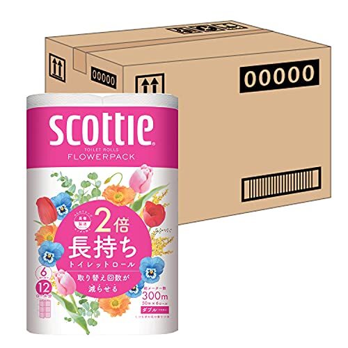 【ケース販売】 スコッティ フラワーパック 2倍巻き(6ロールで12ロール分) トイレット 50mダブル ホワイト ×8_画像1